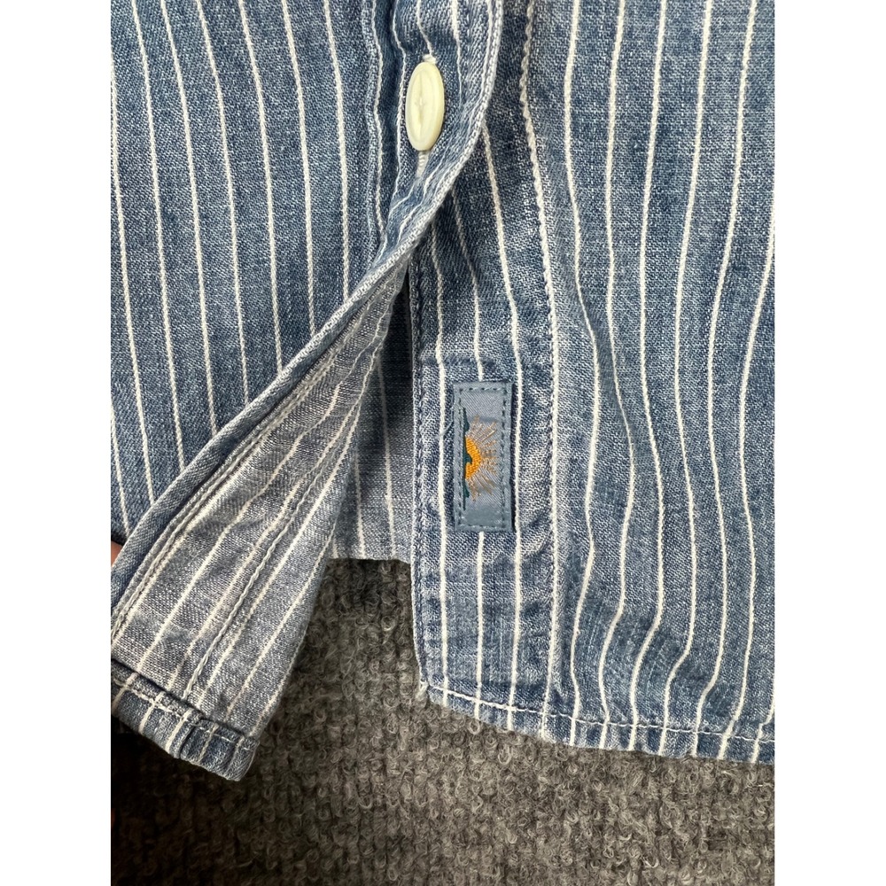 Faherty Womens Shirt Sz L Blue White Striped Tencel Linen Indigo Button Down - Picture 4 of 9